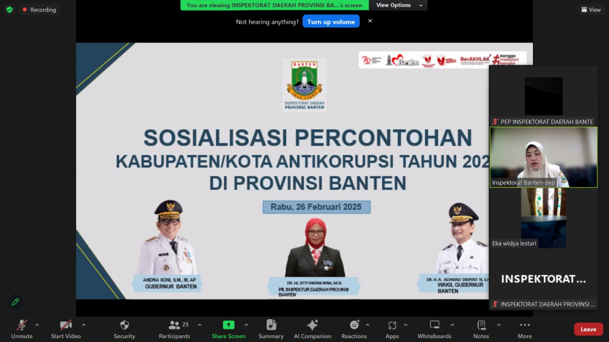 Inspektorat Daerah Provinsi Banten Gelar Sosialisasi Kabupaten/Kota Antikorupsi 2025 Secara Virtual