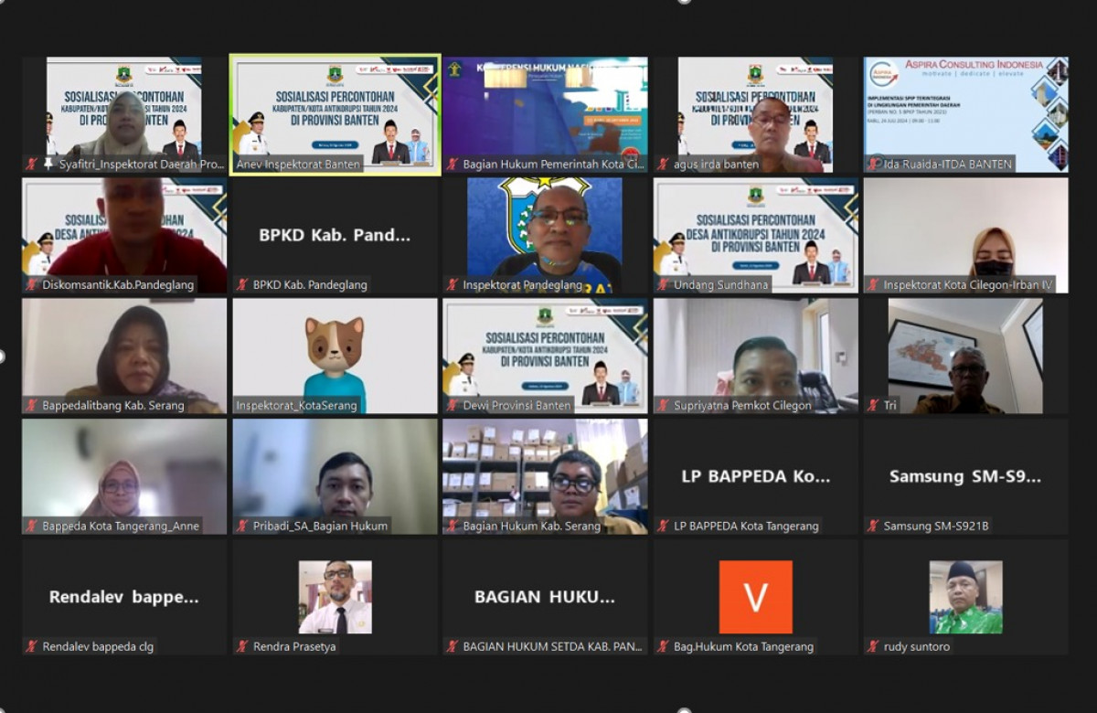 Sosialisasi secara virtual (zoom meeting) terkait Percontohan Kabupaten/Kota Anti Korupsi Tahun 2024 di Provinsi Banten