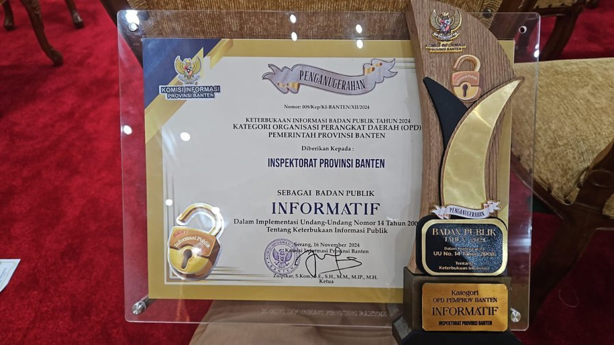 Daerah Provinsi Banten Mendapatkan Predikan Badan Publik " INFORMATIF ", dalam acara PENGANUGERAHAN KETERBUKAAN INFORMASI BADAN PUBLIK Tahun 2024