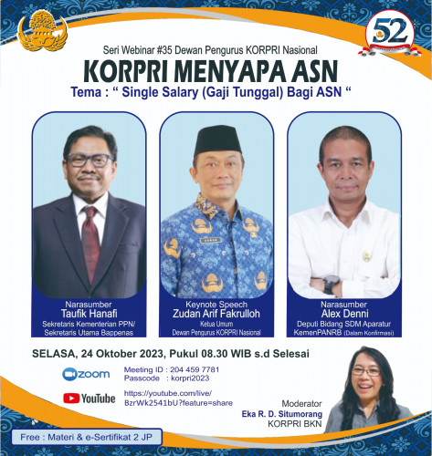 Webinar-35 KORPRI menyapa ASN dengan Tema "Single Salary (Gaji Tunggal) bagi ASN